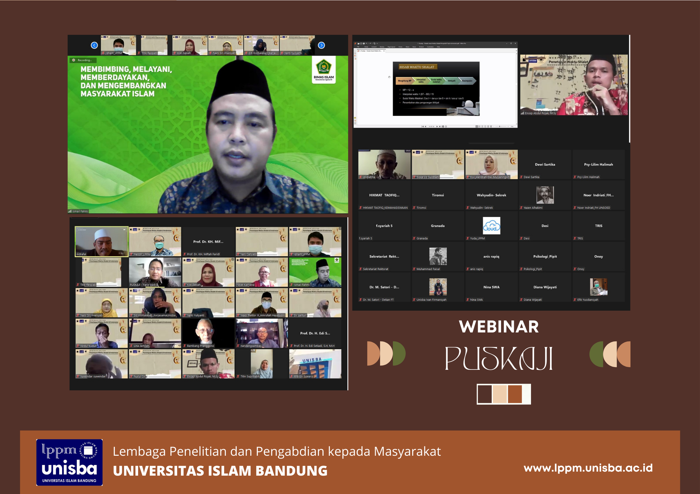 Pusat Kajian (Puskaji) Islam dan Kemasyarakatan LPPM Unisba mengadakan webinar bertema “Penetapan Waktu Shalat di Indonesia”